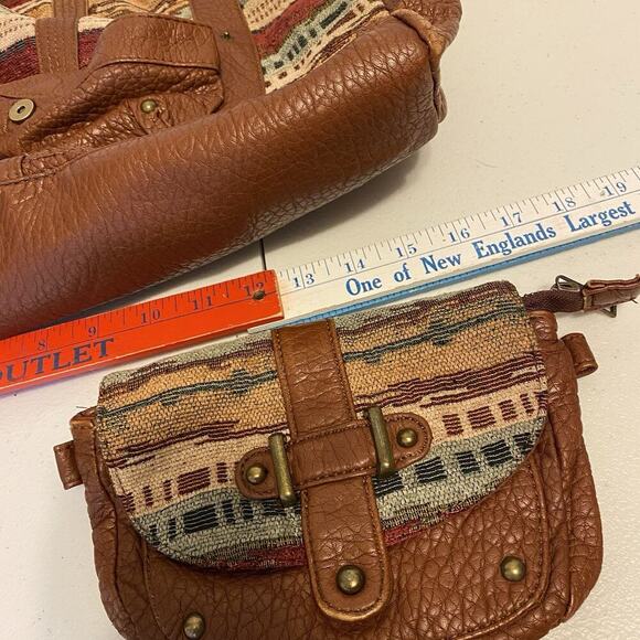 VTG Y2K 2000s UnderOneSky Brown Faux Leather Tapestry Travel Weekend Bags Set2 - Picture 4 of 11